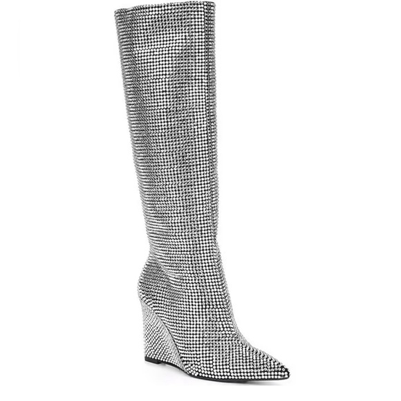 NWT GaborTwo Rhinestone Pointed Toe Tall Wedge Boots